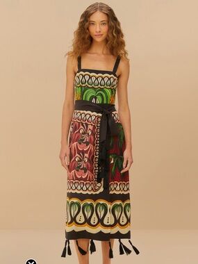 Farm Rio tassel tropical print dress